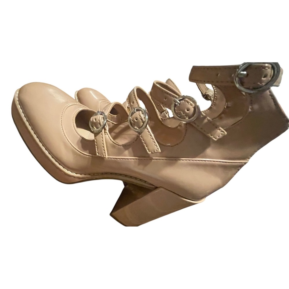 GB Gianni Bini Nude Patent Multi Strap Platform Block Heel Mary Janes 6.5M - Picture 4 of 11